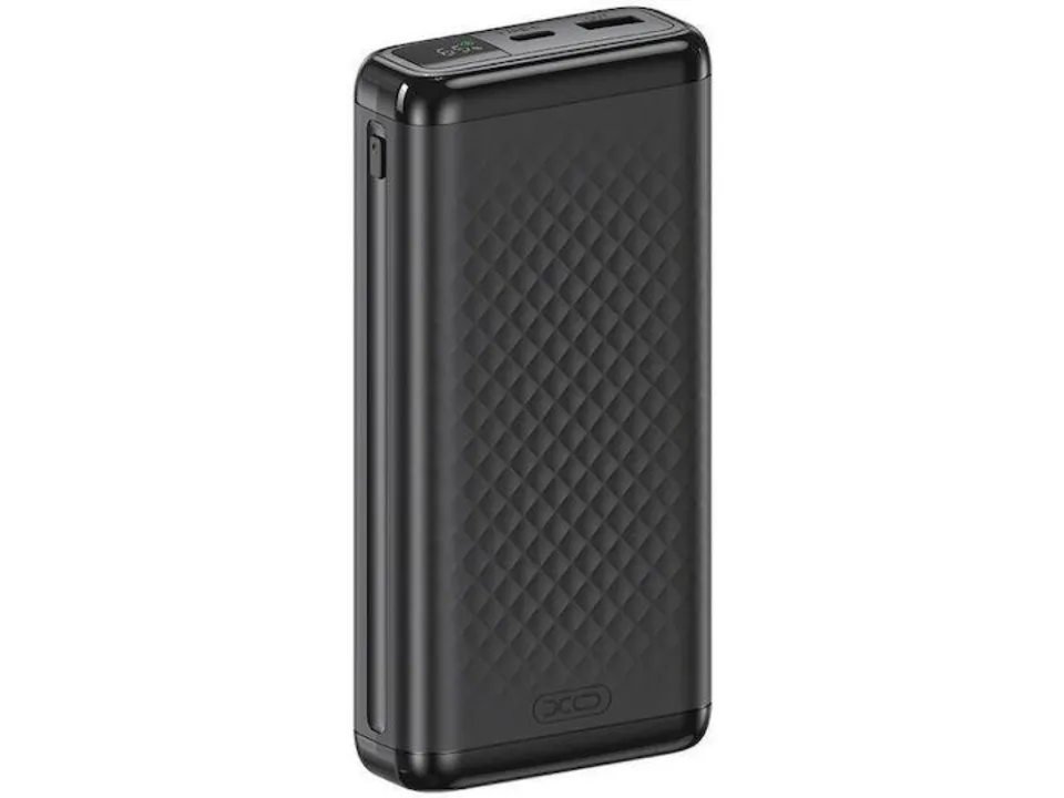 Front view of the black XO PB309 20,000mAh powerbank
